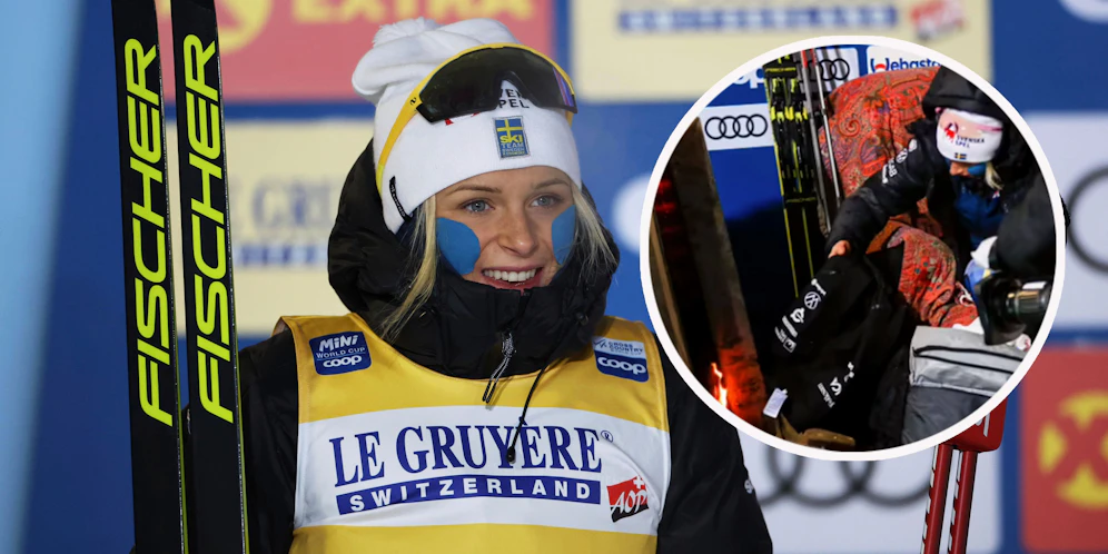 Frida Karlsson beim Versuch, die Flammen zu ersticken.