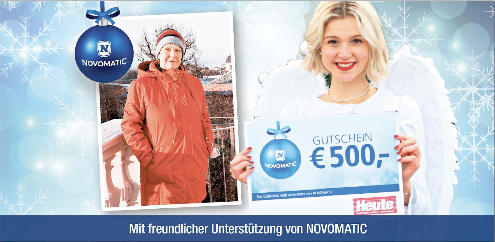 Das "Heute"-Christkind Jasmin schenkte Wienerin Monika (l.) 500 Euro für eine warme Winterjacke.