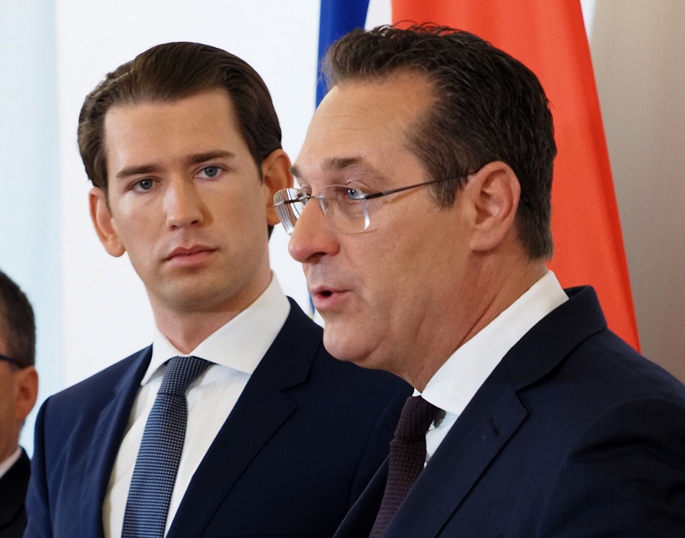 Sebastian Kurz und Heinz Christian Strache bei einer Pressekonferenz im Mai 2019.