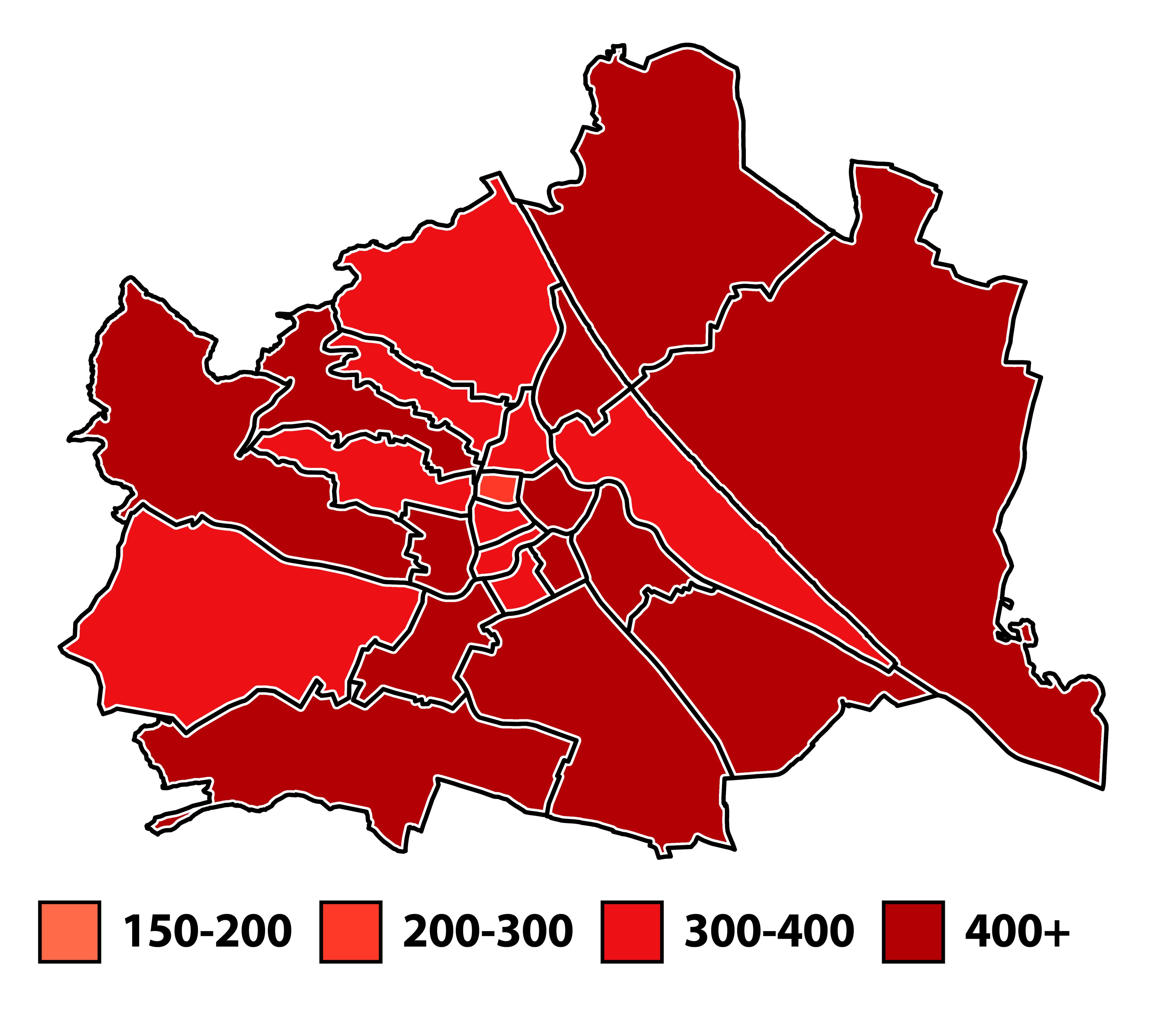 Corona-Karte der Wiener Bezirke am 2. Dezember 2021.