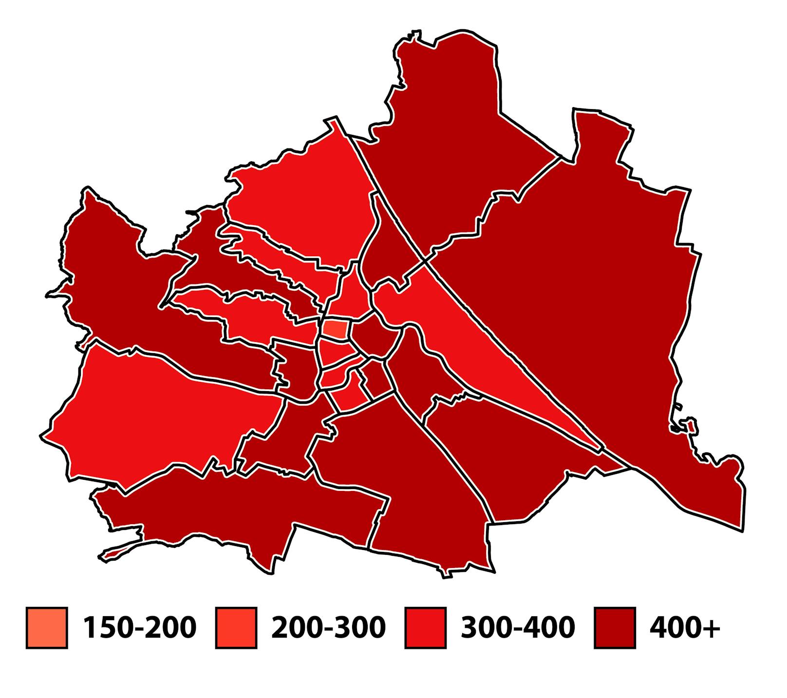 Corona-Karte der Wiener Bezirke am 2. Dezember 2021.