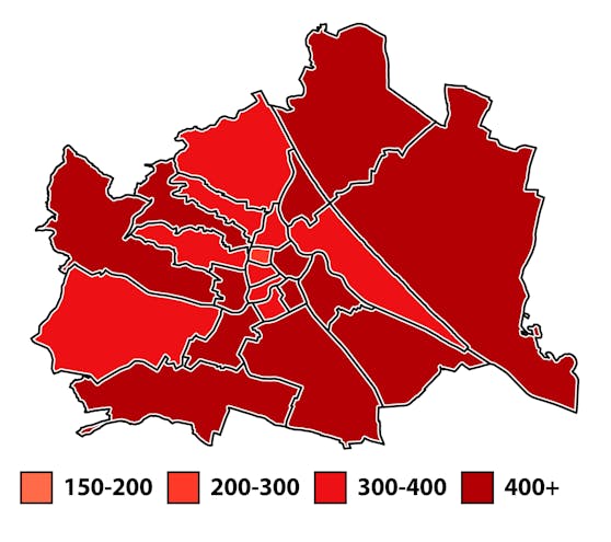 Corona-Karte der Wiener Bezirke am 2. Dezember 2021.