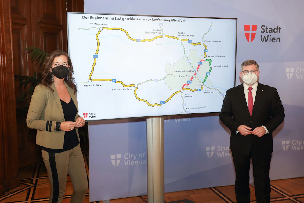 Sima (li.) und Schleritzko bei der Pressekonferenz zum Lobau-Tunnel.