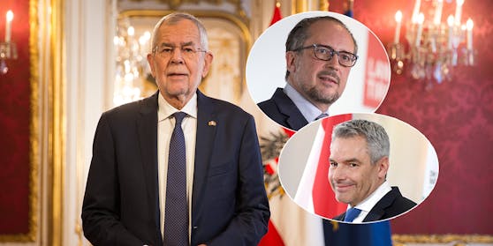 Wen wird Bundespräsident Van der Bellen am Montag als Kanzler angeloben: Schallenberg (oben) oder Nehammer?