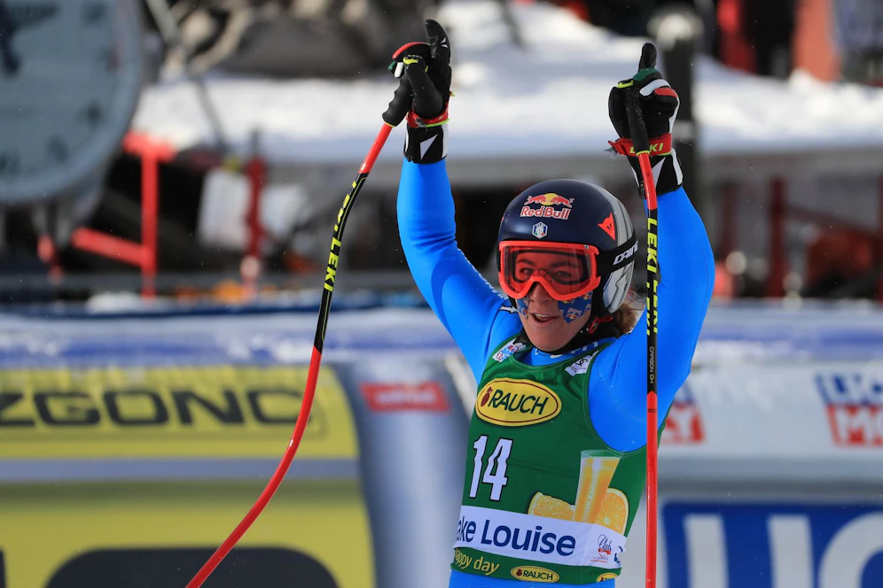 Sofia Goggia jubelt über den Sieg im Super-G.