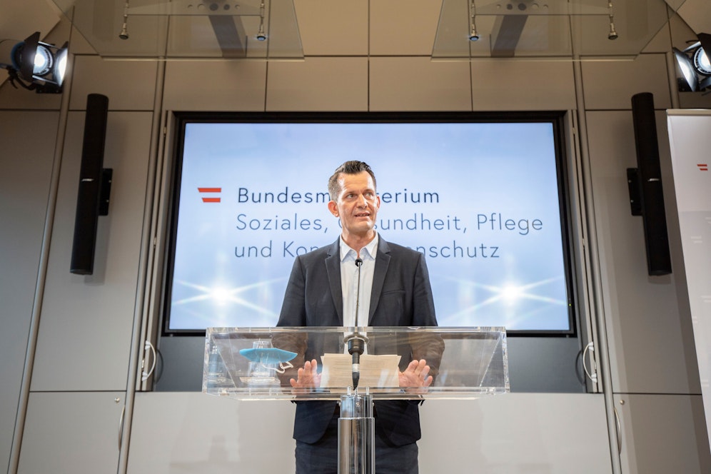 Gesundheitsminister Wolfgang Mückstein (Grüne) bei einem Presseauftritt.