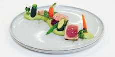 Rosa Kalbsfilet & Thunfisch mit Gemüse und Erbsenpüree