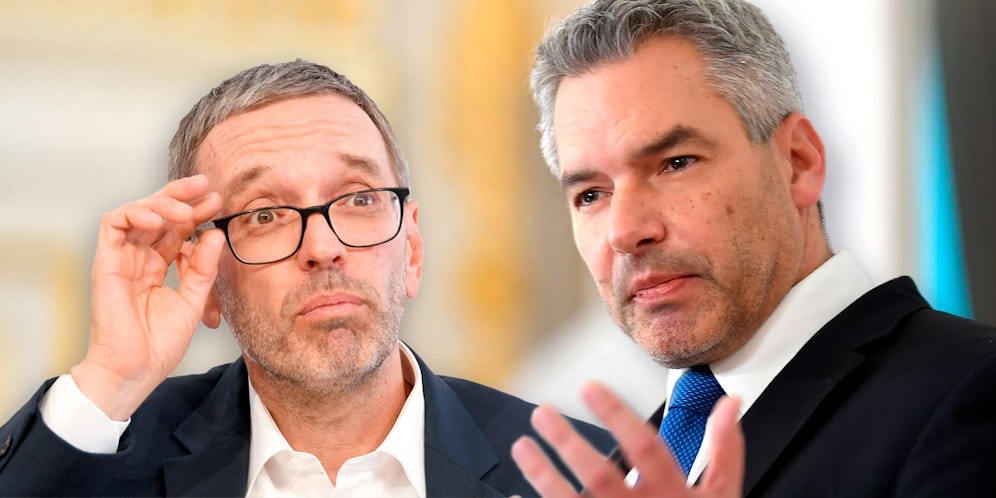 Karl Nehammer (ÖVP, r.) und Herbert Kickl dürfte nur noch wenig freundliches miteinander verbinden. 