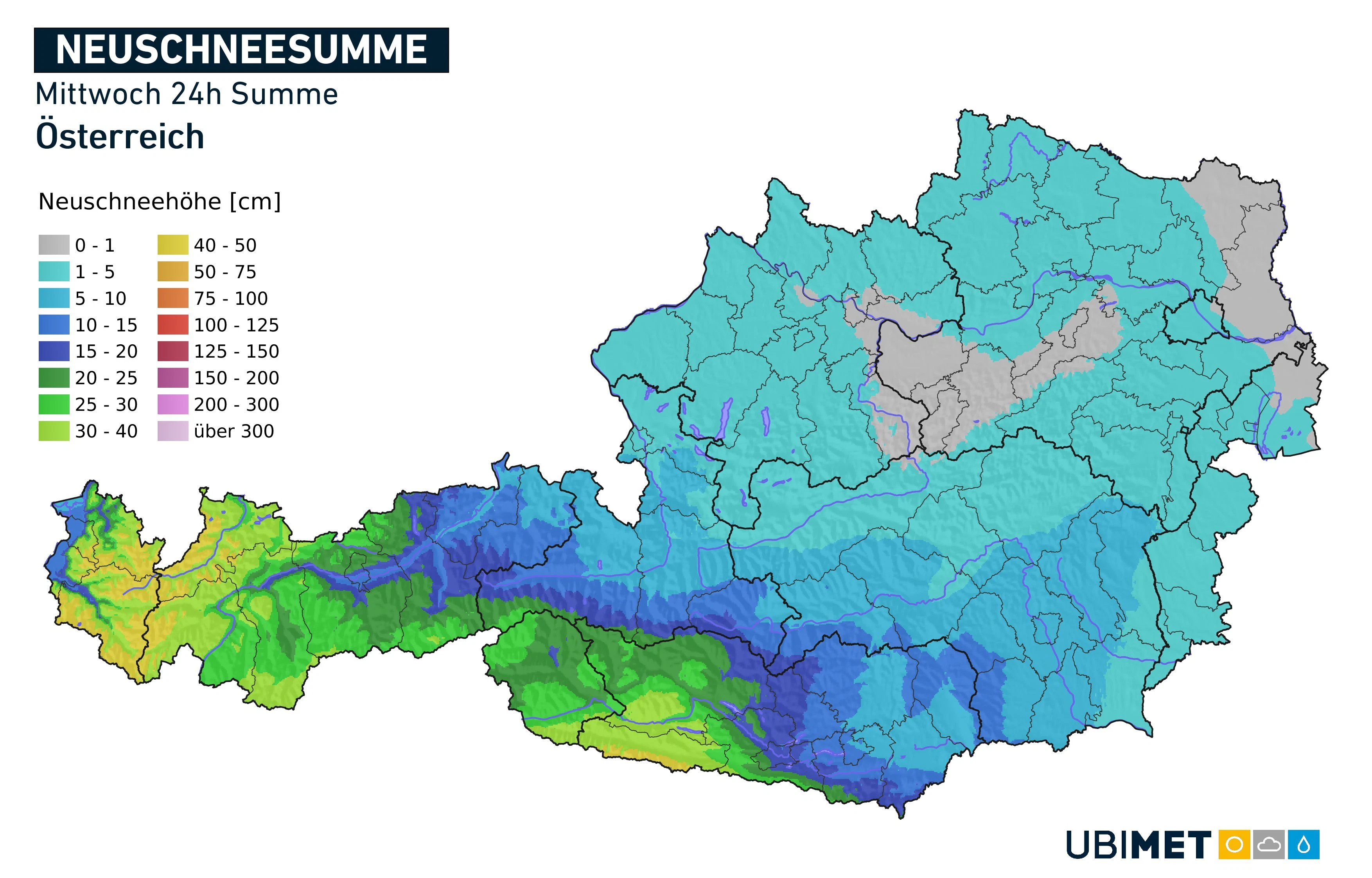 24-Stunden-Schneeprognose für Mittwoch, 8. Dezember 2021.