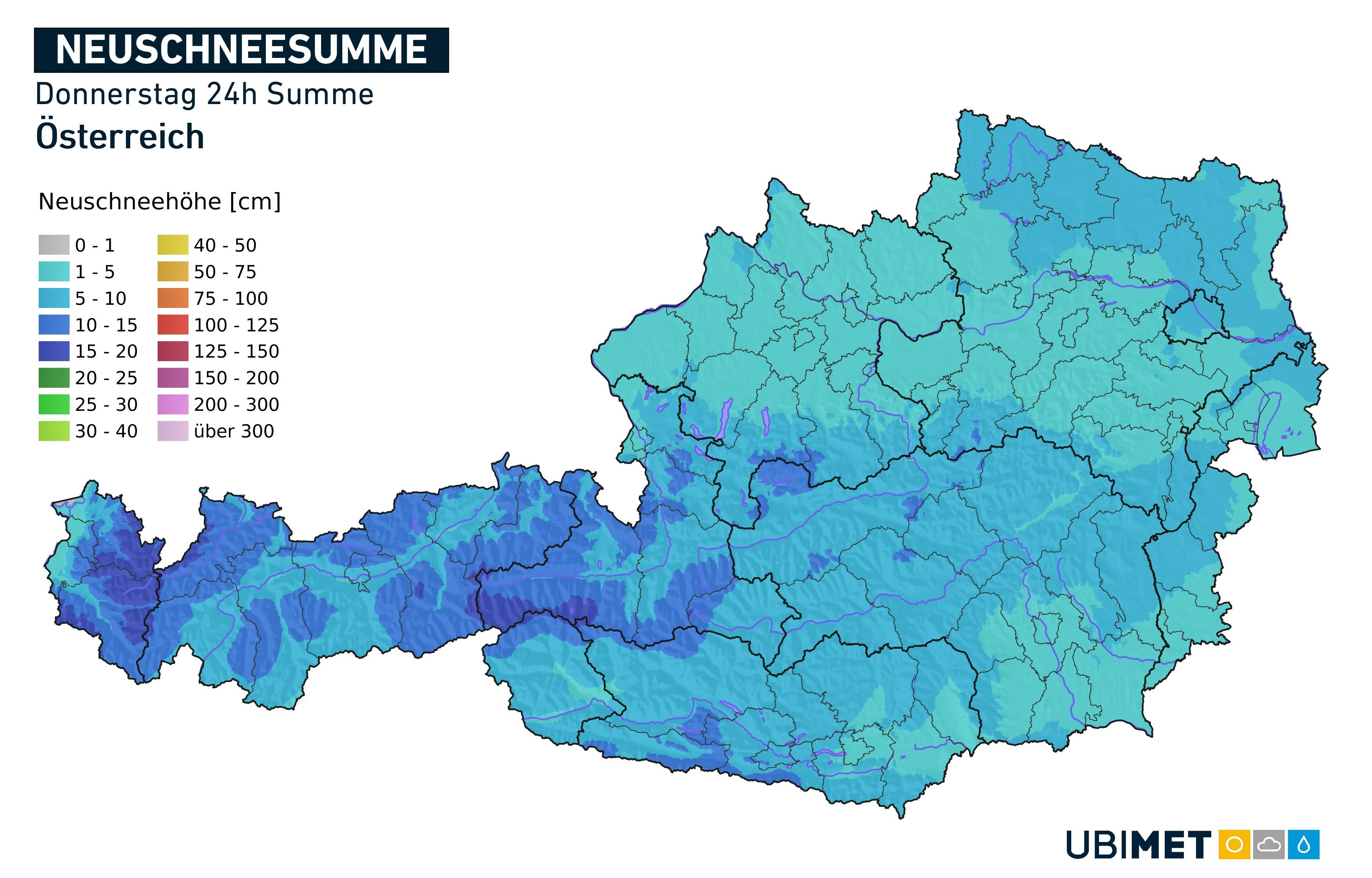 24-Stunden-Schneeprognose für Donnerstag, 9. Dezember 2021.