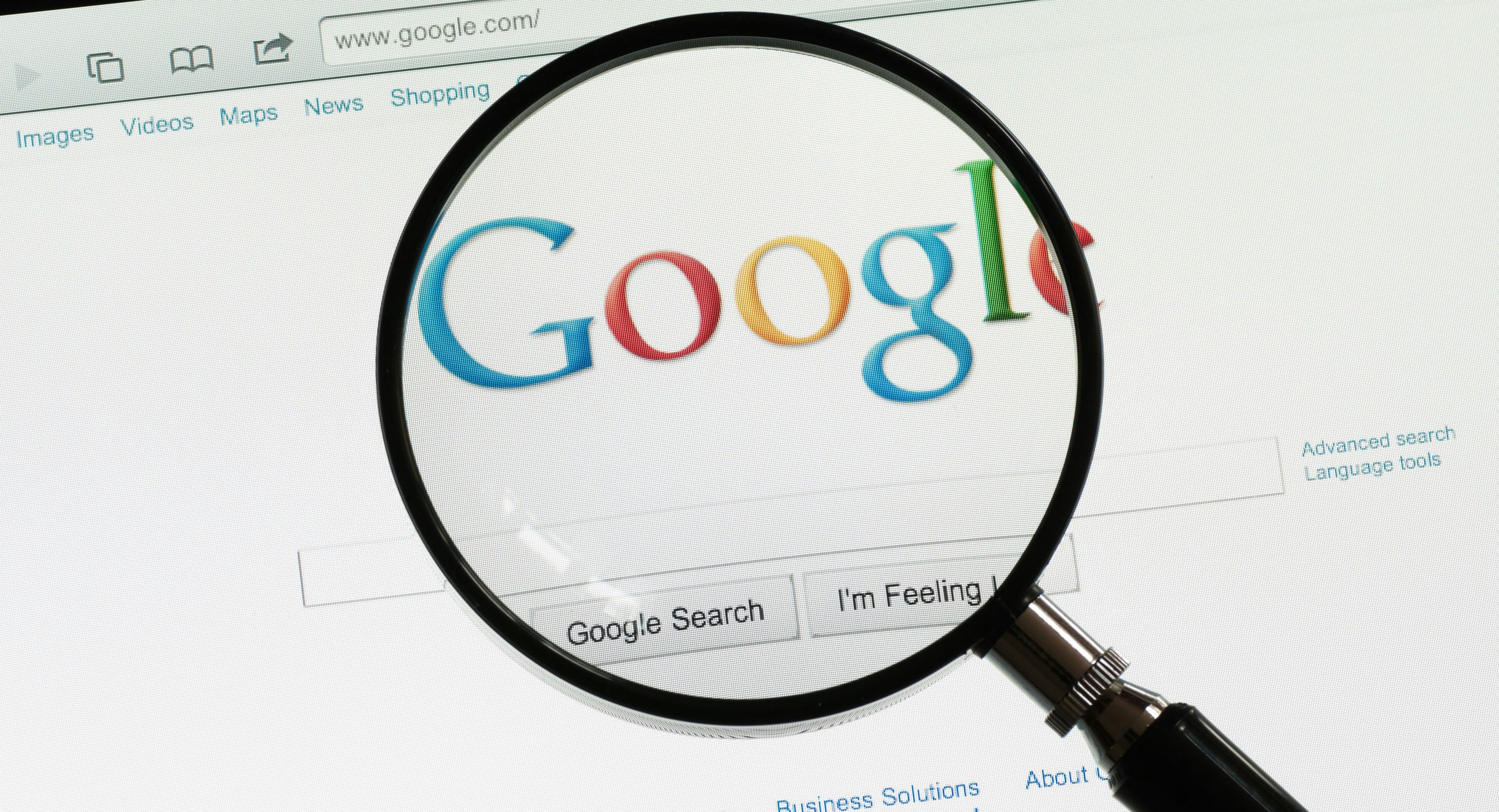 "Utrecht, The Netherlands - June 12, 2011: A magnifying glass on the Google homepage. Google is the most popular web search engine."