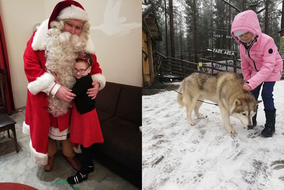 Lenas größter Wunsch ging in Erfüllung: Sie traf den Weihnachtsmann und Huskys.