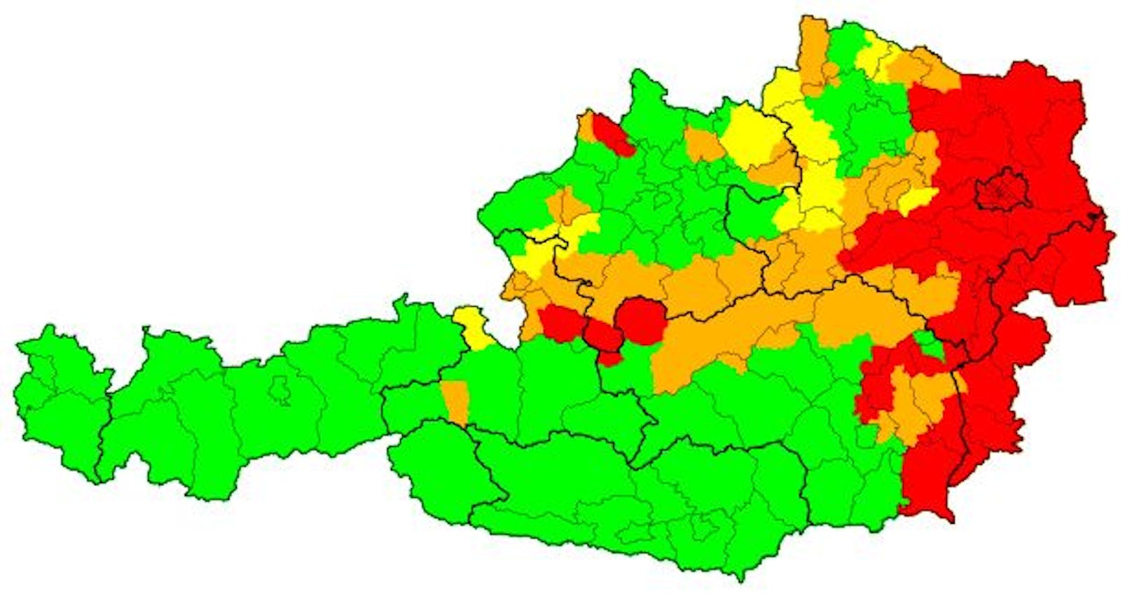 Unwetterwarnungen wegen des heftigen Schneefalls. Stand 9. Dezember, 19.45 Uhr.