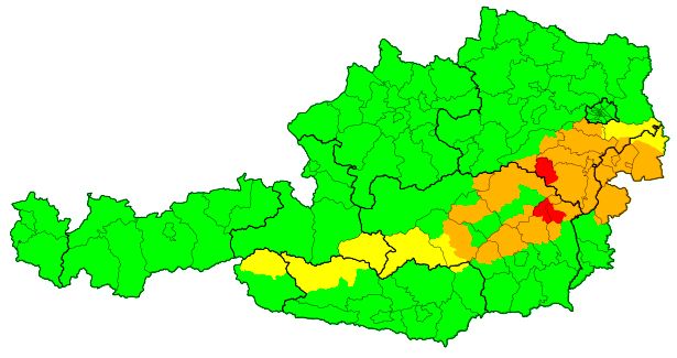 Aktive Sturm-Warnungen in Österreich am 12. Dezember 2021, Stand 7.50 Uhr.