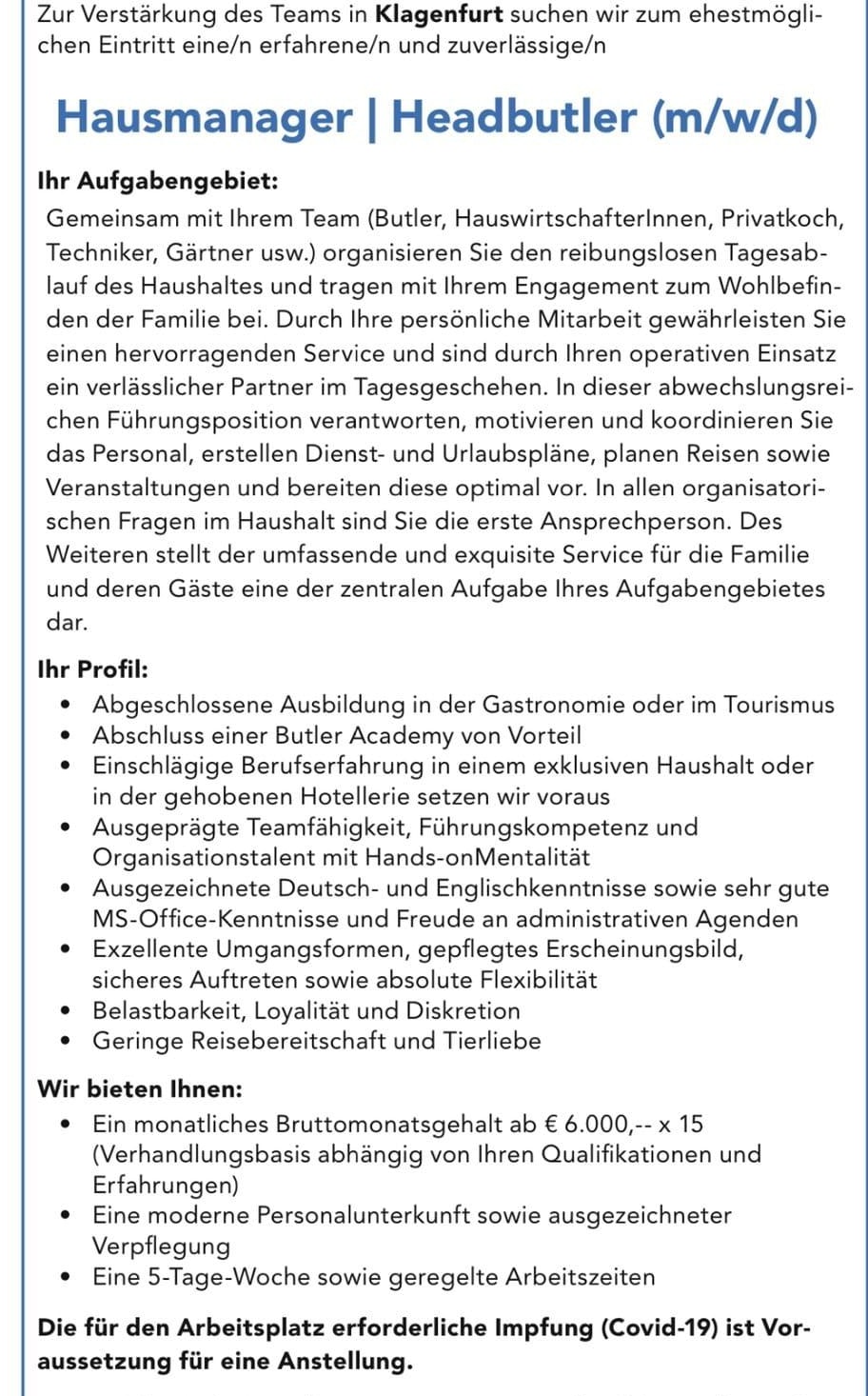 Die Stellenanzeige im Original