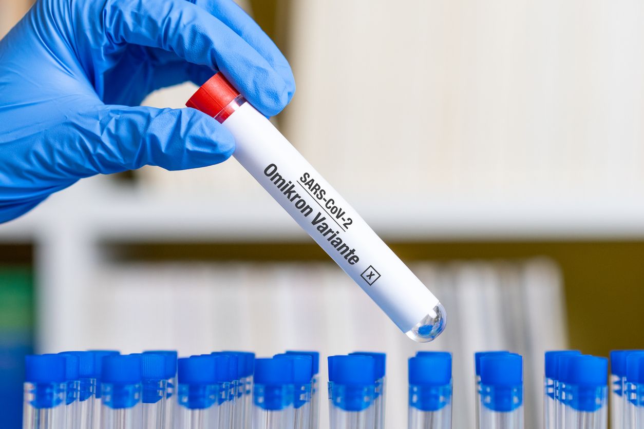 German word for Covid 19 Omicron Variant on test tube - New variant of coronavirus