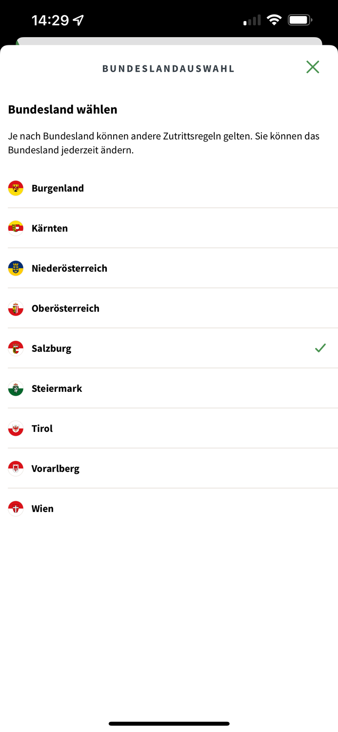 User müssen nun zwischen den Bundesländern auswählen.