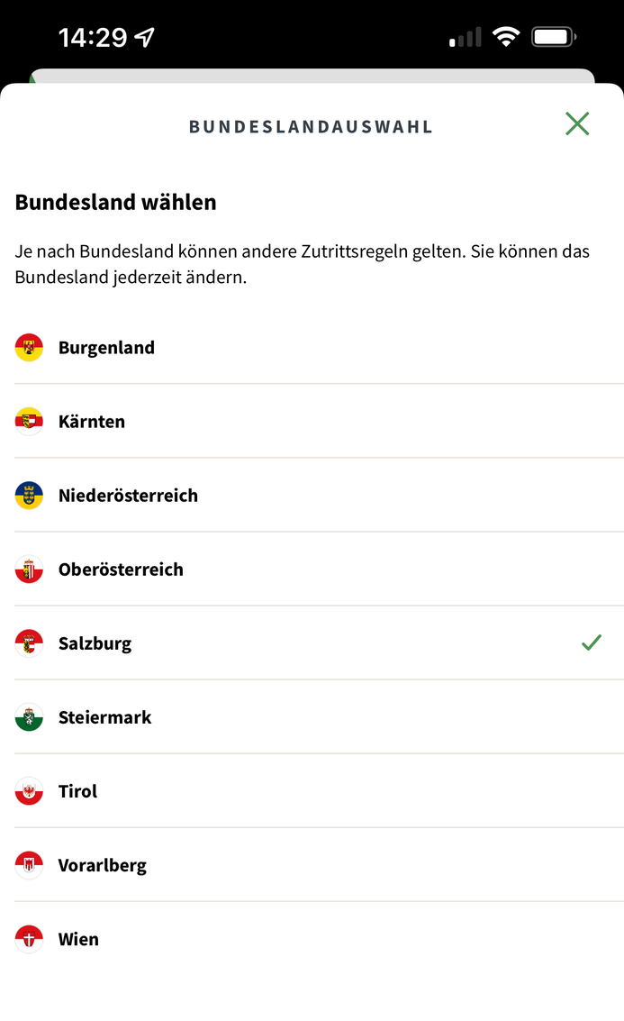 User müssen nun zwischen den Bundesländern auswählen.