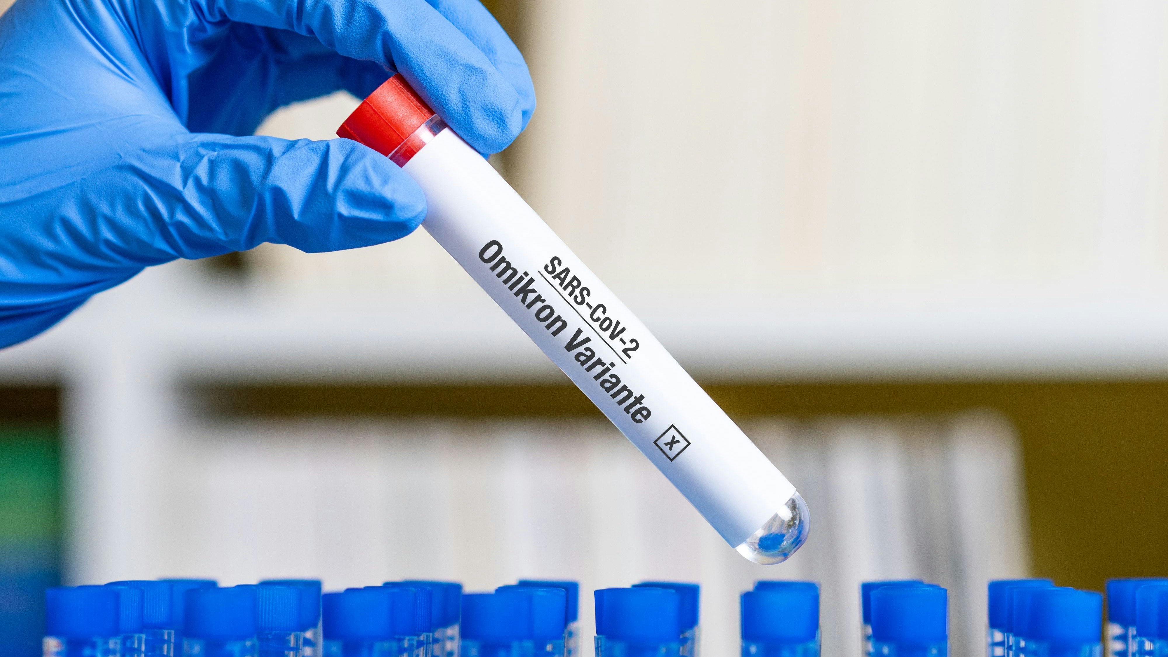 German word for Covid 19 Omicron Variant on test tube - New variant of coronavirus