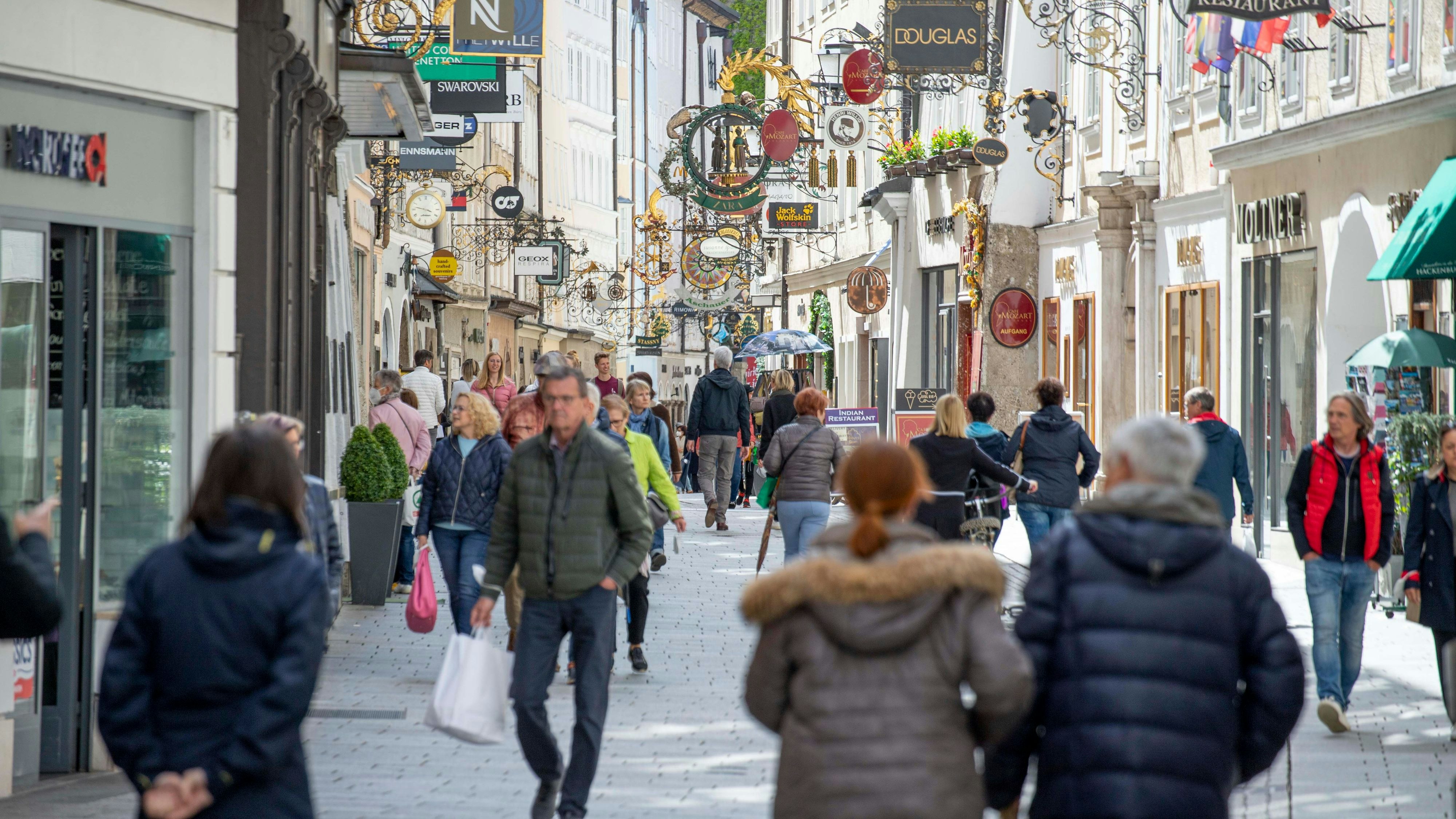 Die Getreidegasse in der Salzburger Altstadt.