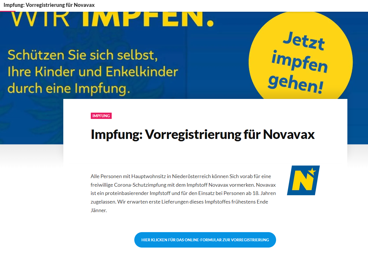 Ab heute kann man sich für die Novavax-Impfung voranmelden.