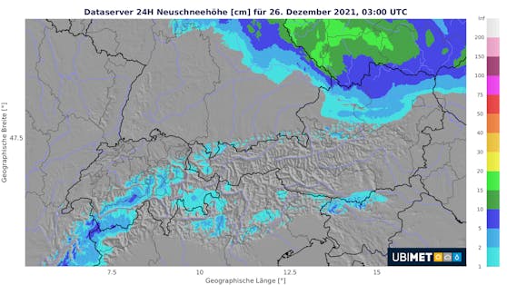 24-hour fresh snowfall on Christmas Day.