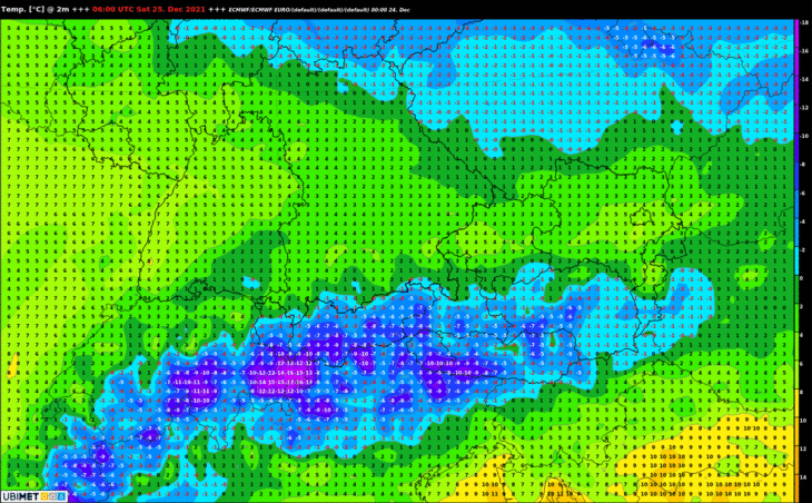Der Temperaturverlauf am Christtag.