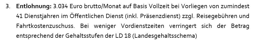 Im Brief steht auch, wie viel Gehalt die Pensionisten für ihre Tätigkeit bekommen.