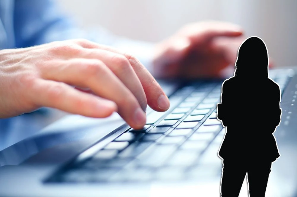Image of man's hands typing. Selective focus