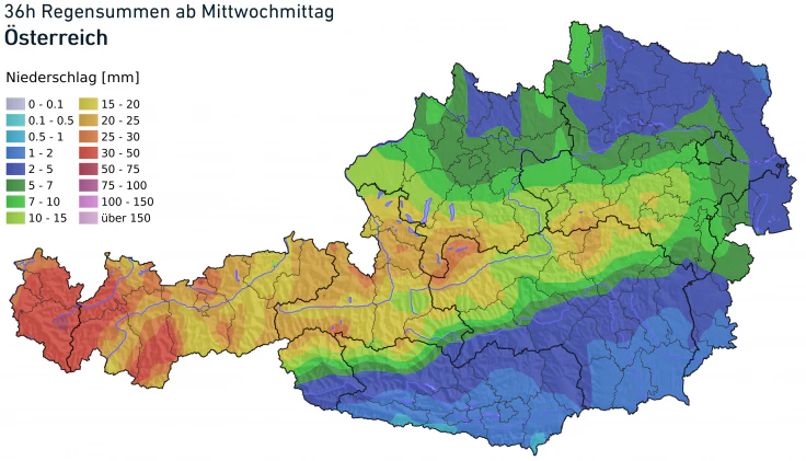 36-Stunde-Regensumme ab Mittwochmittag