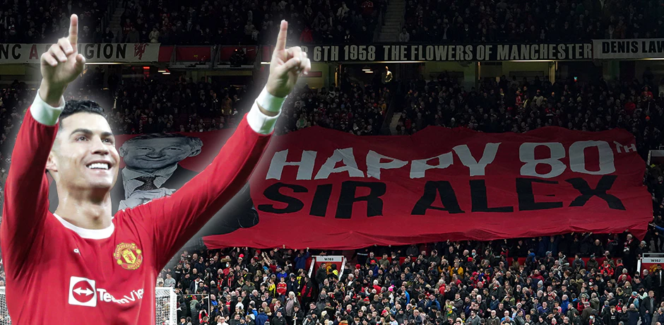 Ronaldo jubelt, die Fans feiern Sir Alex Ferguson