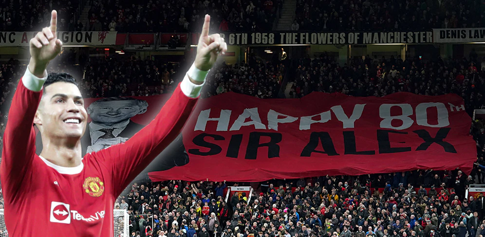 Ronaldo jubelt, die Fans feiern Sir Alex Ferguson