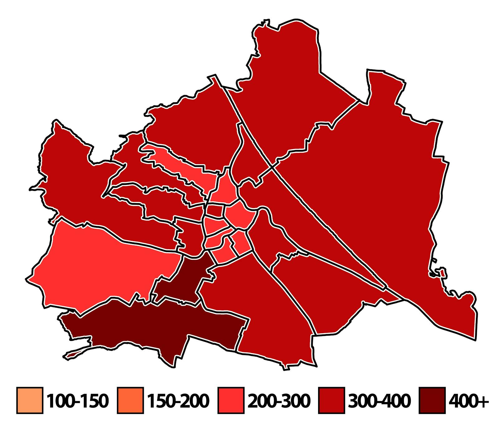 Corona-Karte der Wiener Bezirke am <a target="_blank" href="https://www.heute.at/g/in-diesen-wiener-bezirken-wuetet-corona-am-schlimmsten-100177806">7. Dezember 2021</a>.
