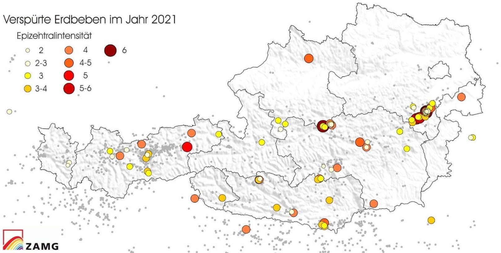 Hier wurden in Österreich Erdbeben registriert. 