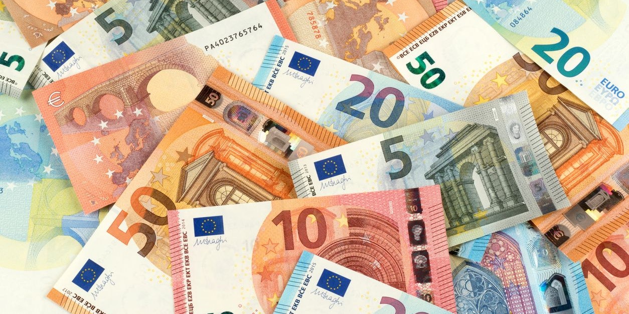 many euro bank note currency finance background