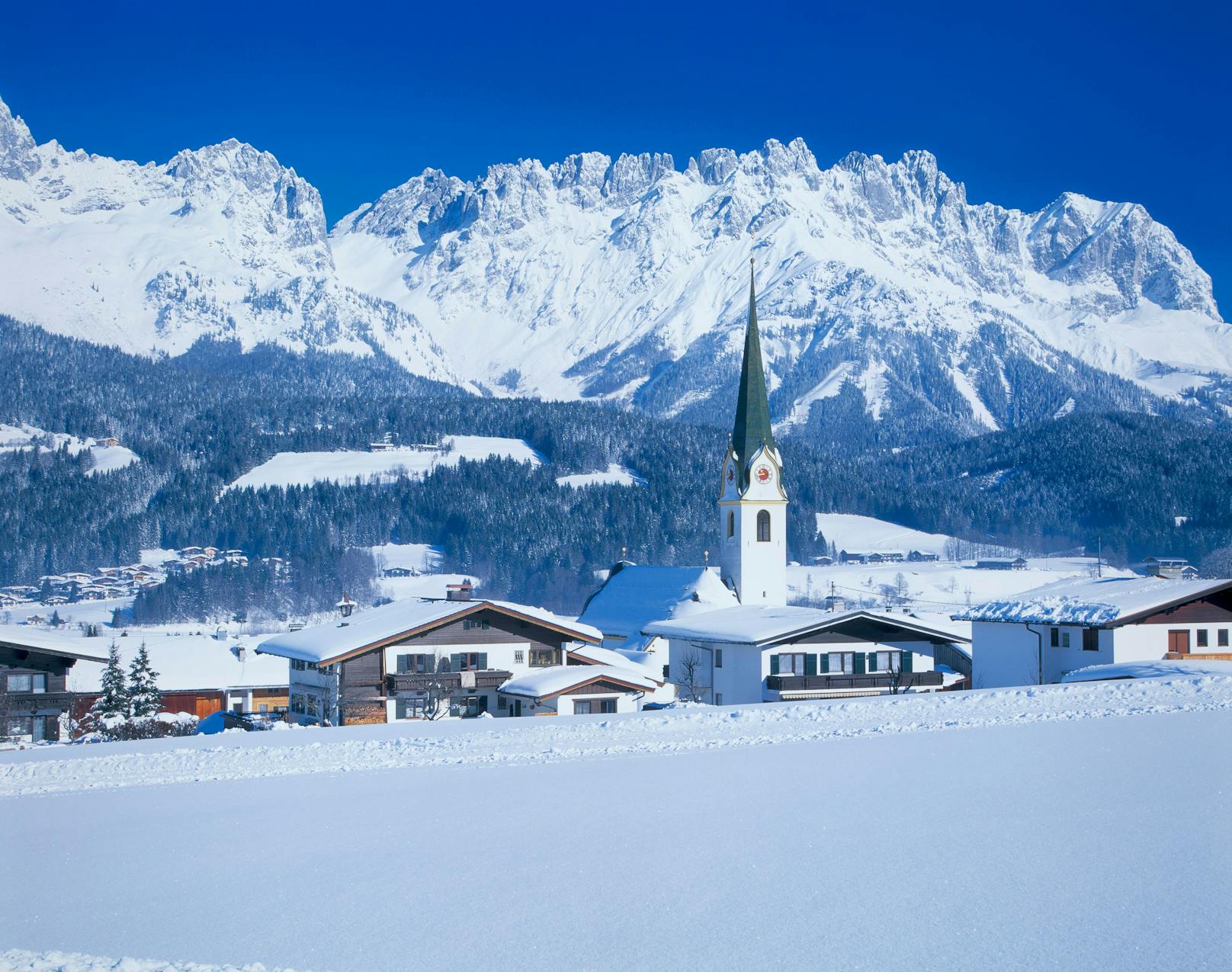 Die Gemeinde Ellmau am Wilden Kaiser im Osten Tirols.
