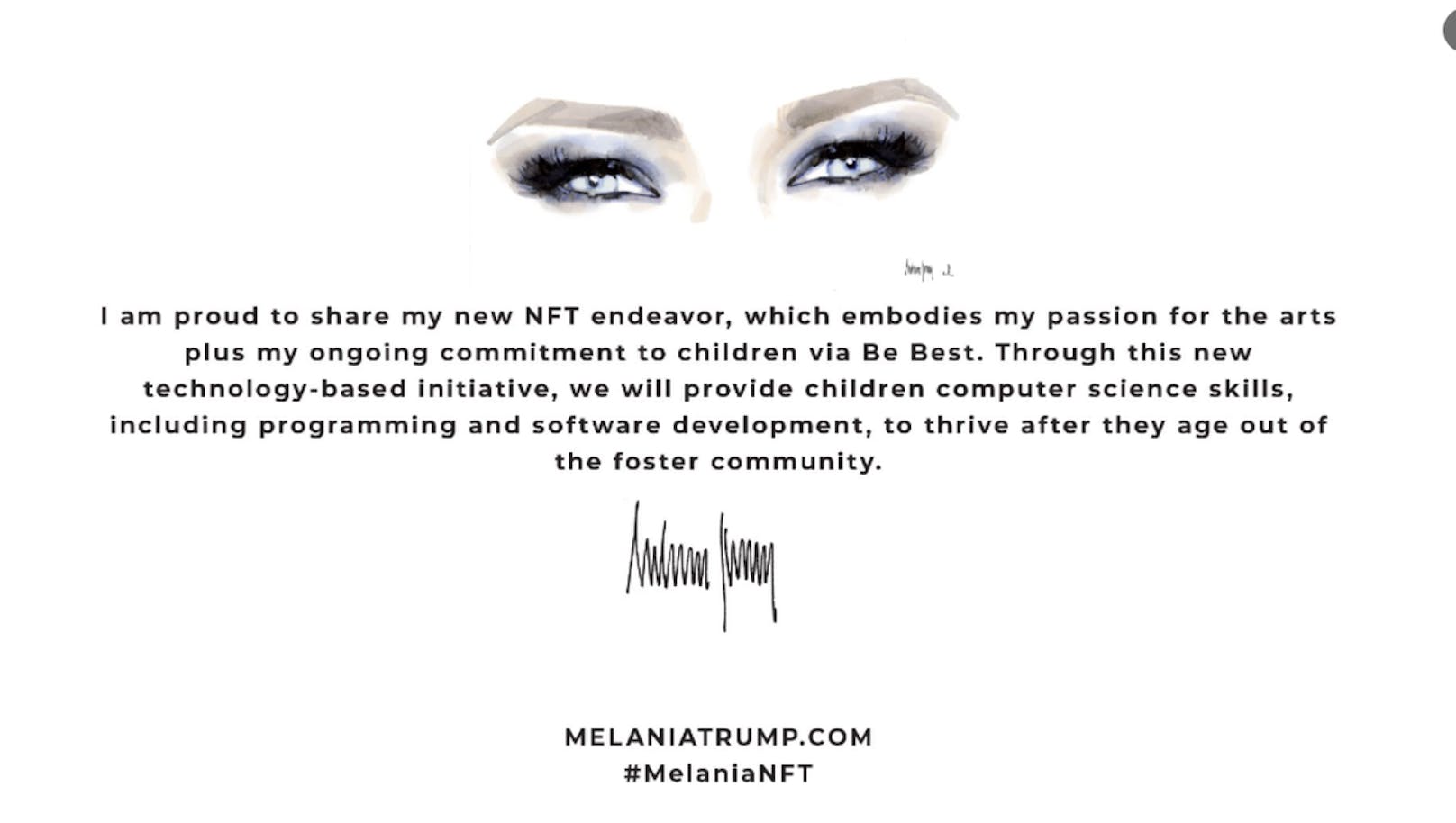 Ex-US-First-Lady Melania Trump verkauft nun Aquarelle ihrer Augen als NFTs.