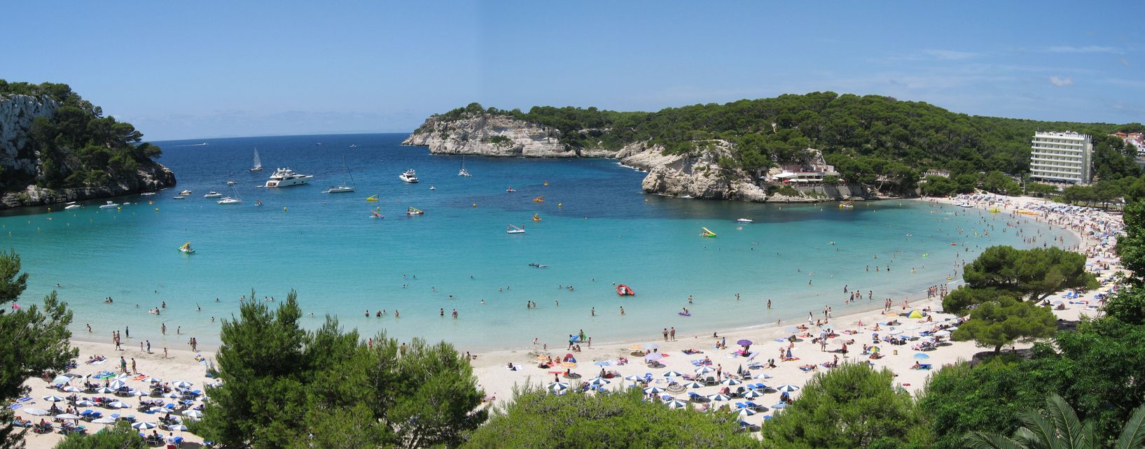 Panoramic shot of Cala Galdana in Menorca.