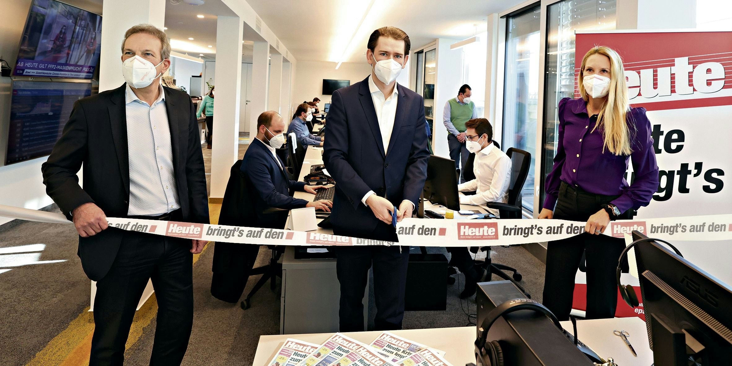 Bundeskanzler Sebastian Kurz, "Heute"-Chefin Eva Dichand, Wolfgang Jansky