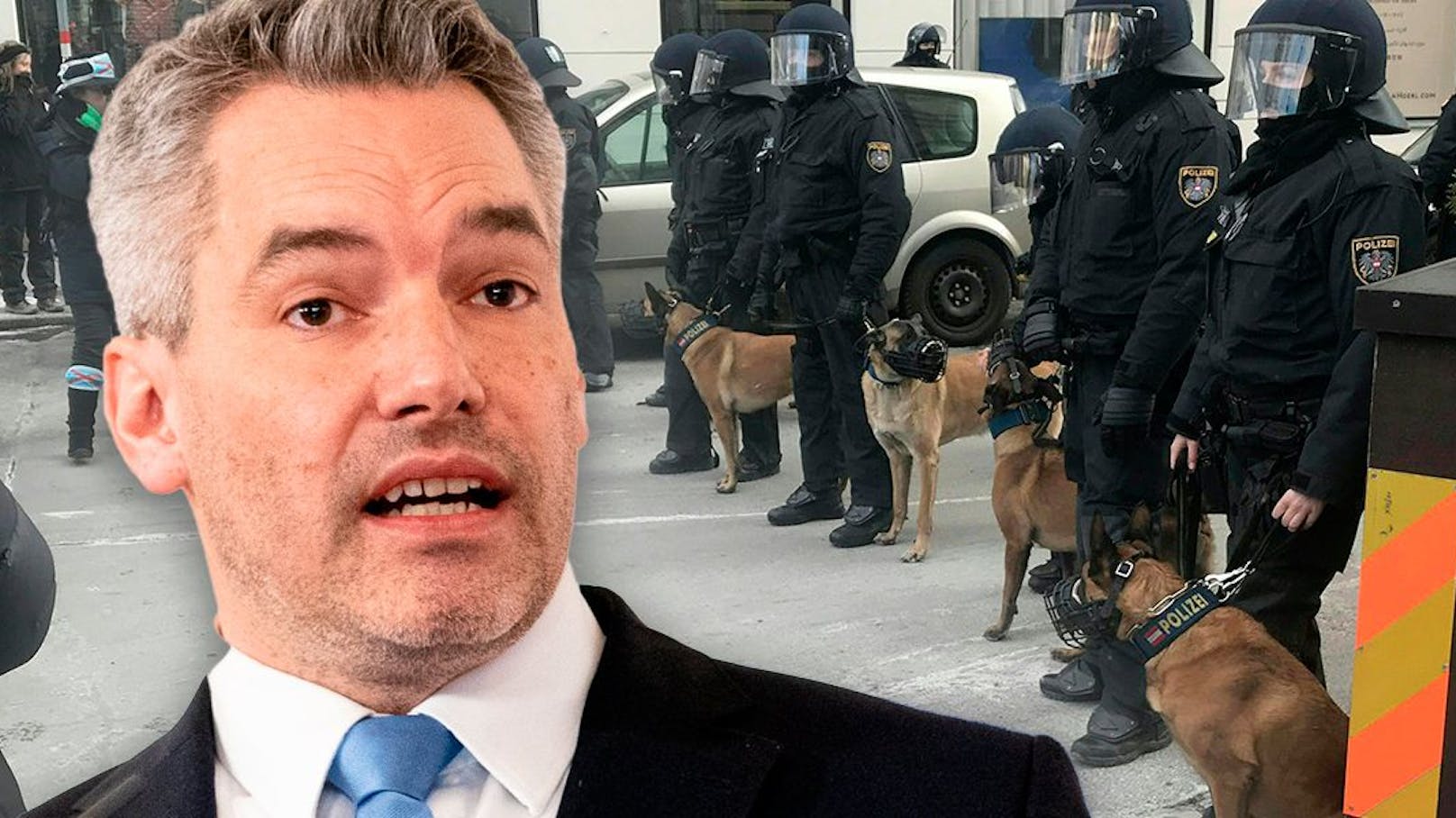 Innenminister Karl Nehammer verteidigt die Polizeiarbeit bei der Corona-Demo in Wien.