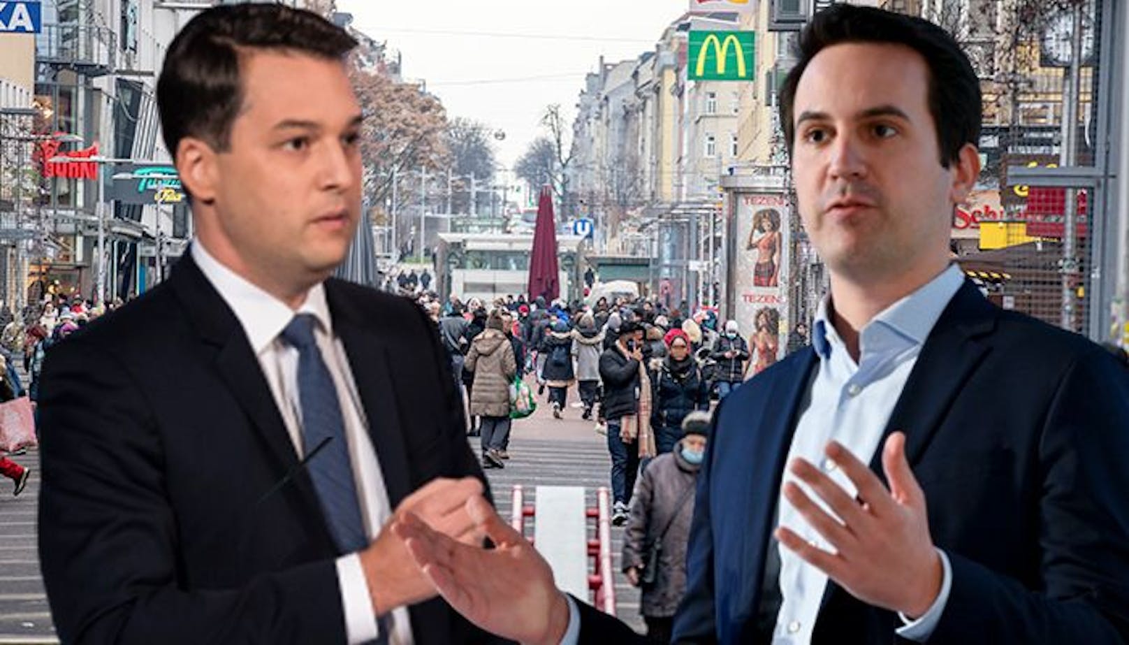 Wiens FPÖ-Chef Dominik Nepp (links) und Vizebürgermeister Christoph Wiederkehr (NEOS)