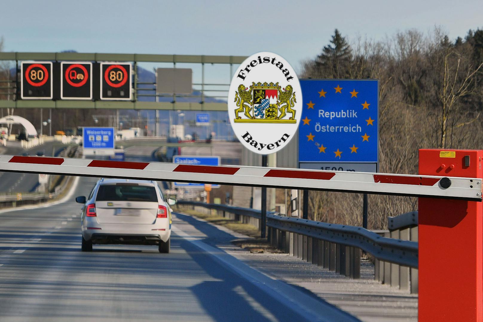 Grenzkontrollen beim Grenzübergang Walserberg in Fahrtrichtung Salzburg am Montag, 8. Februar 2021.
