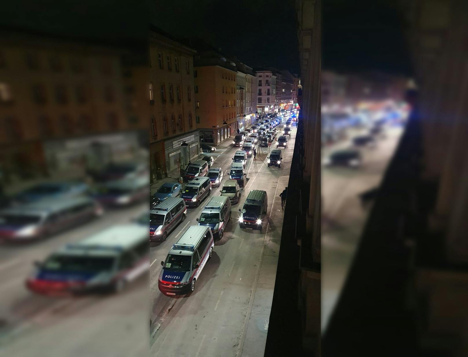 Über 1.000 Polizistinnen und Polizisten waren im Einsatz - hier ein Großaufgebot in der Schönbrunner Straße.