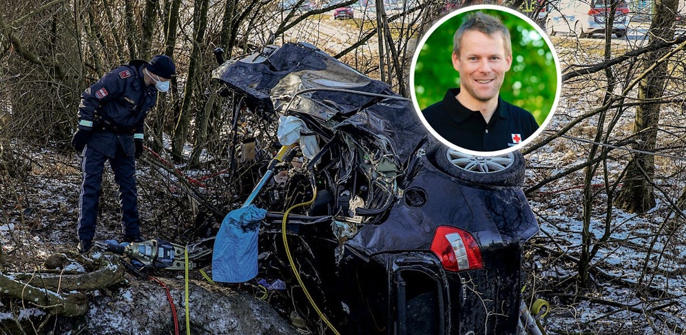 Der Lenker (21) musste 13 Stunden bei -12 Grad im Wrack ausharren. Anästhesist Florian Wimmer erklärte 
