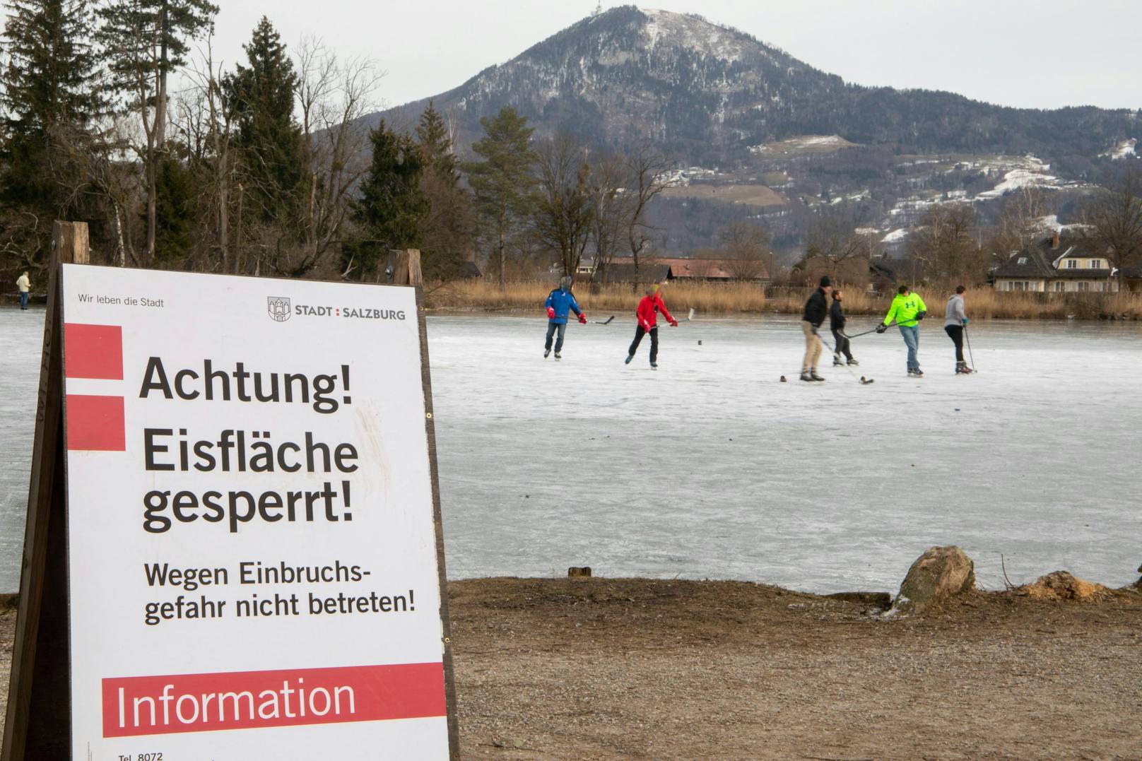 Trotz Warntafeln und Plakaten wurden zahlreiche Eisläufer am Lepi-Weiher gesichtet.