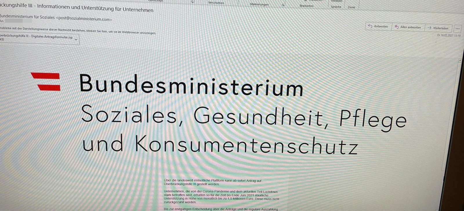 Diese Nachricht stammt NICHT aus dem Sozialministerium.