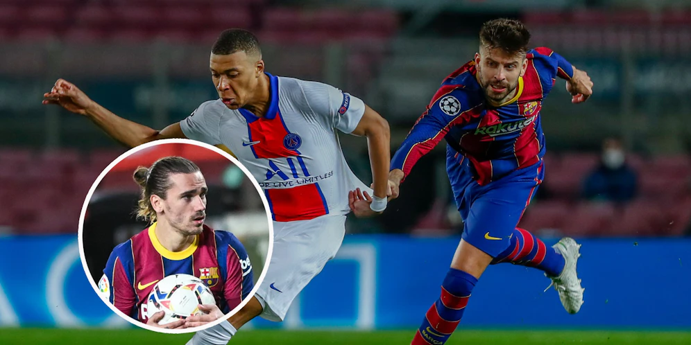 Gerard Pique kam Kylian Mbappe nicht hinterher, stritt mit Teamkollegen Antoine Griezmann.