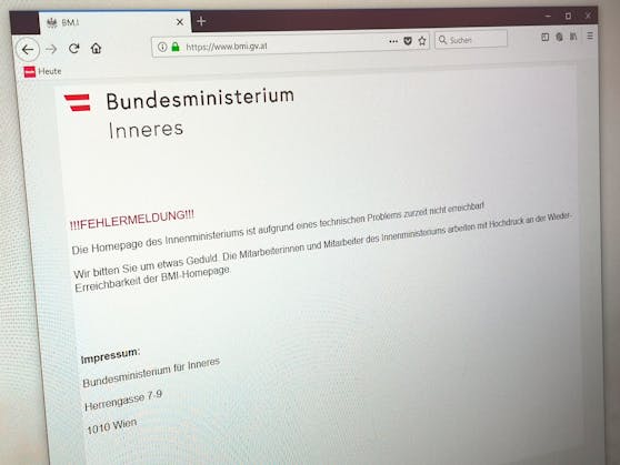 "!!!FEHLERMELDUNG!!! Die Homepage des Innenministeriums ist aufgrund eines technischen Problems zurzeit nicht erreichbar!"