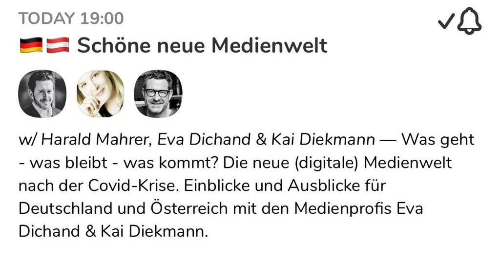 Die Veranstaltungs-Ankündigung auf der App Clubhouse