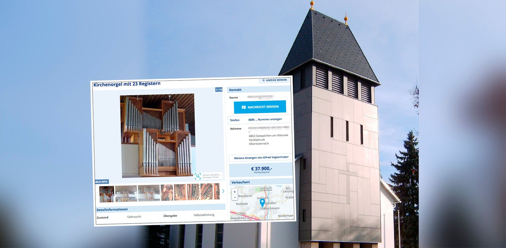 Die Pfarrgemeinde Rosenau verkauft ihre Kirchenorgel um 37.900 Euro auf willhaben.